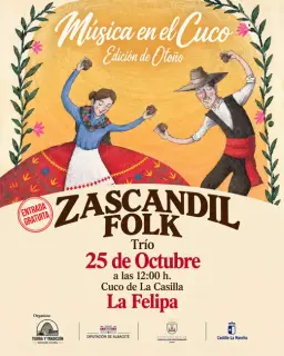 Cartel de Música en el Cuco (edición de otoño): Zascandil Folk Trío en La Felipa en Cuco de La Casilla (La Felipa)
