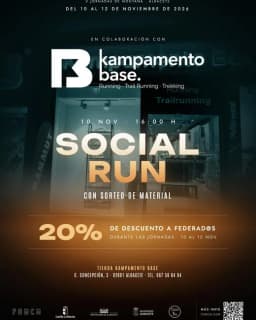 Cartel de V Jornadas de Montaña: Social Run con sorteo de material en Kampamento Base en Tienda Kampamento Base