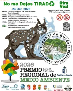 Cartel de XIII Jornada de Limpieza Voluntaria de las Lagunas de Ruidera «No me dejes tirado otra vez» en Centro de Visitantes de Ossa de Montiel (Lagunas de Ruidera)