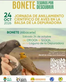 Cartel de Jornada de anillamiento científico de aves en la Laguna de la Depuradora de Bonete en Laguna de la Depuradora (Bonete)