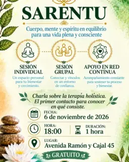 Cartel de Charla sobre terapia holística en Sarentu en Sarentu