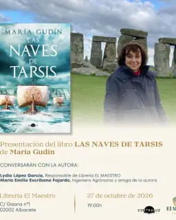 Cartel de Presentación de «Las naves de Tarsis», de María Gudín, en Librería El Maestro en Librería El Maestro