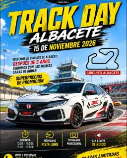 Cartel de Track Day Albacete – BKC Motorsports en Circuito de Velocidad de Albacete