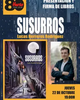 Cartel de Presentación de «Susurros», de Lucas Herreros en Librería Herso
