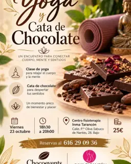 Cartel de Yoga y cata de chocolate en el centro Inma Tarancón en Clínica inma Tarancon