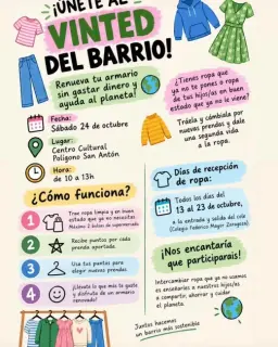 Cartel de Vinted del Barrio: intercambio de ropa en el Polígono San Antón en Centro Cultural Polígono San Antón