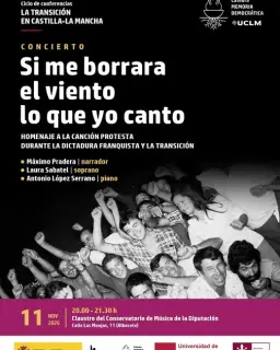 Cartel de Concierto «Si me borrara el viento lo que yo canto», con Máximo Pradera en Claustro del Conservatorio de Música de la Diputación