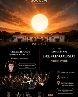 Cartel de Concierto de la Jocclm en Pago de la Jaraba: Tchaikovsky y la Sinfonía del Nuevo Mundo en Bodega Pago La Jaraba