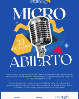 Cartel de Micro Abierto — Prisma Pub en Prisma Pub, calle Cruz, 6, Albacete.