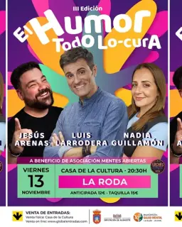 Cartel de III Gala el Humor Todo Lo-Cura la Roda a beneficio Salud Mental en Auditorio Casa de la Cultura, La Roda