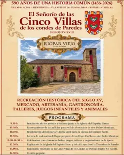 Cartel de El Señorío de las Cinco Villas de los condes de Paredes: recreación histórica en Riópar Viejo en Riópar Viejo (iglesia del Espíritu Santo)