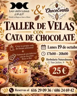 Cartel de Taller de velas con cata de chocolate en herbolario naturalmente